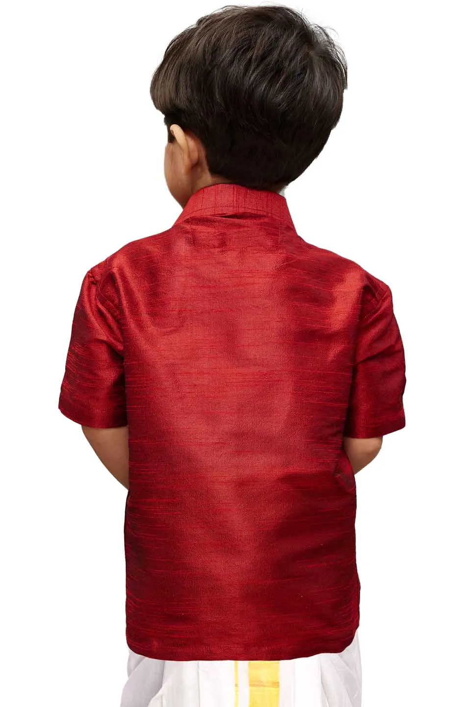 Jashvi Boys Maroon Gold Opaque Ethnic Shirt