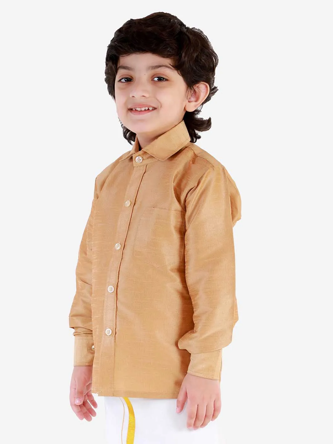 Jashvi Boys' Rose Gold Silk Blend Long Sleeves Ethnic Shirt