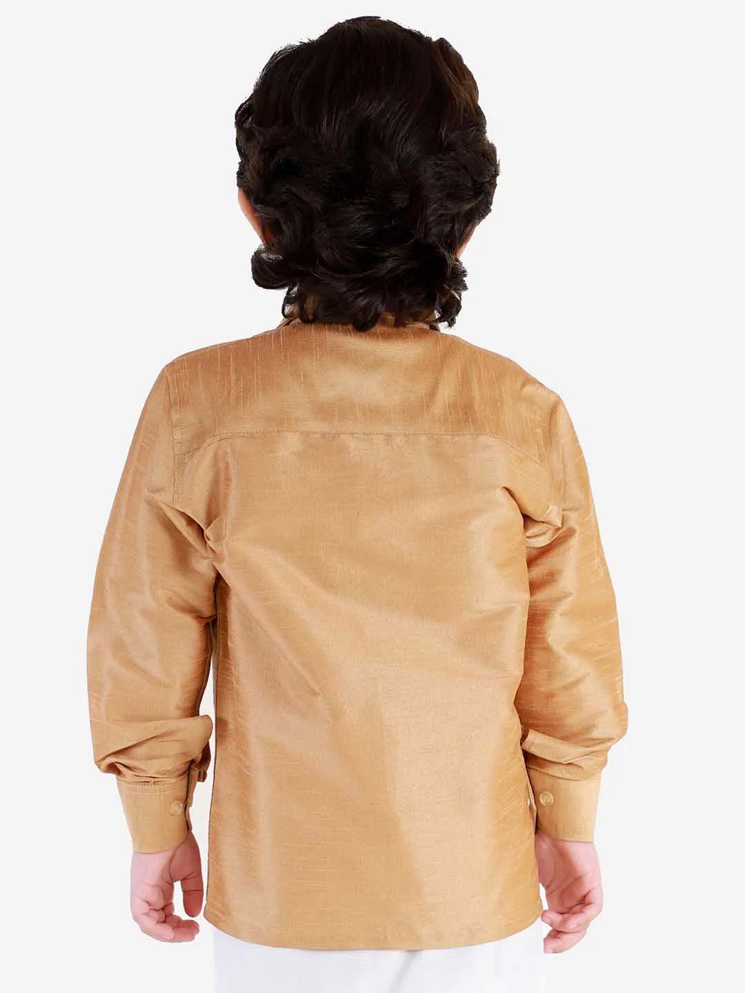 Jashvi Boys' Rose Gold Silk Blend Long Sleeves Ethnic Shirt