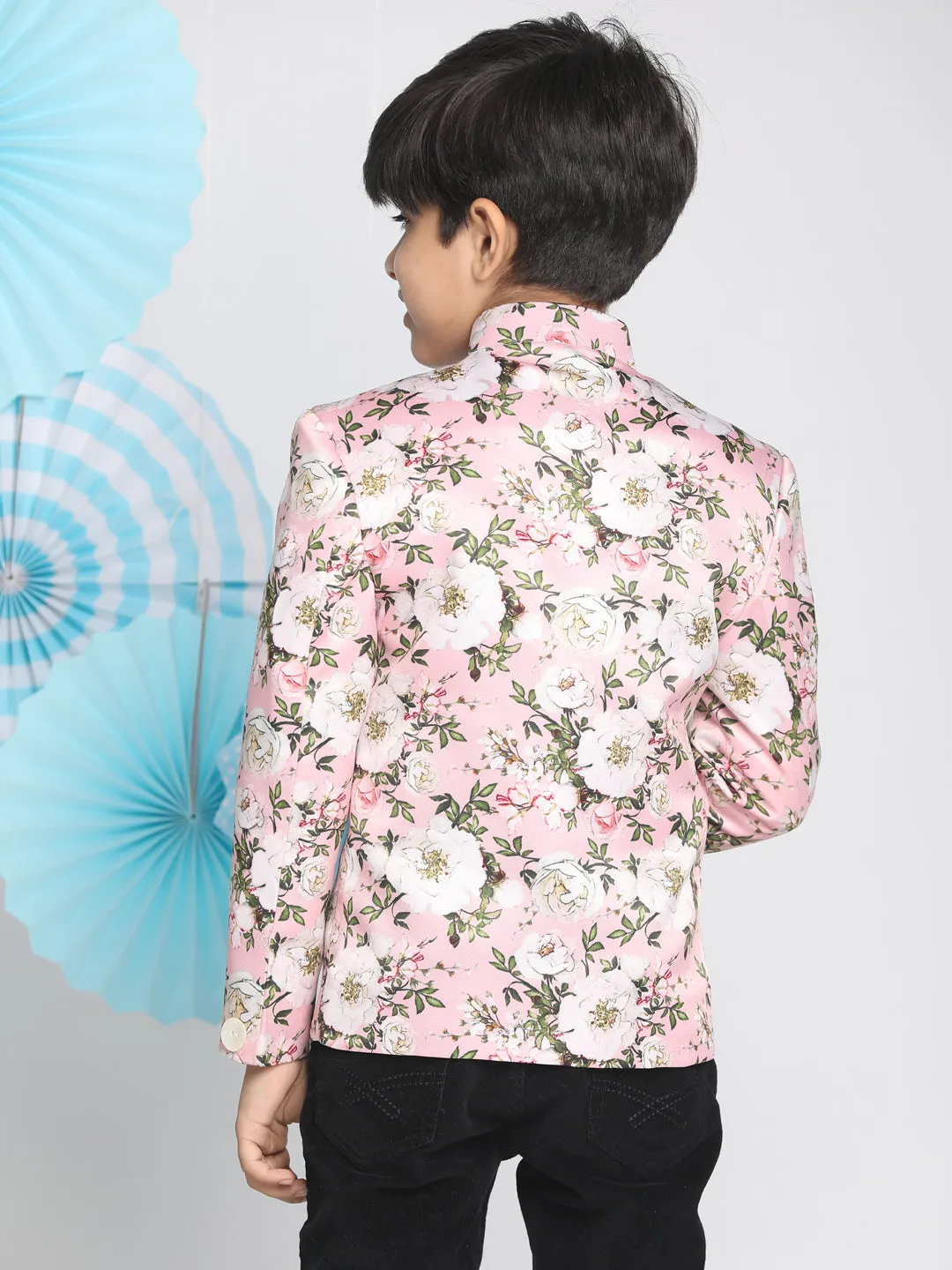 Jashvi Floral Printed Pink Bandhgala Prince Coat Jodhpuri