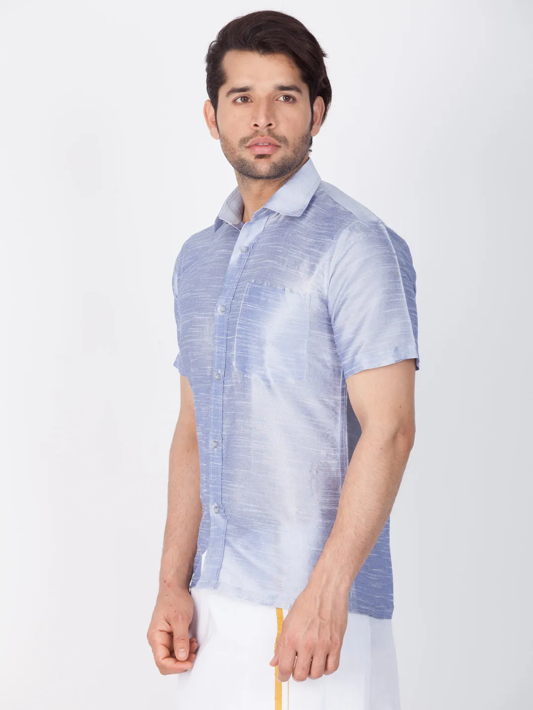 Jashvi Men's Lavender Silk Blend Ethnic Shirt