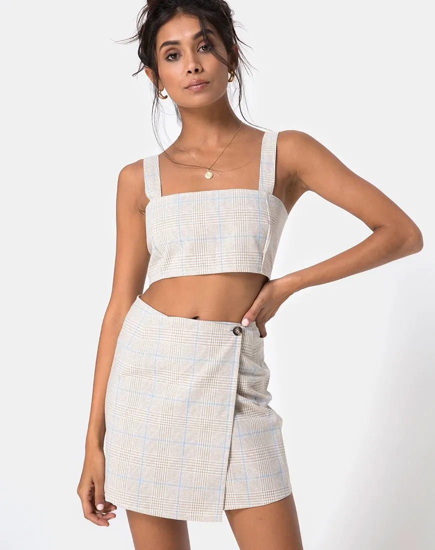 Kaira Crop Top in Tonal Plaid Almond