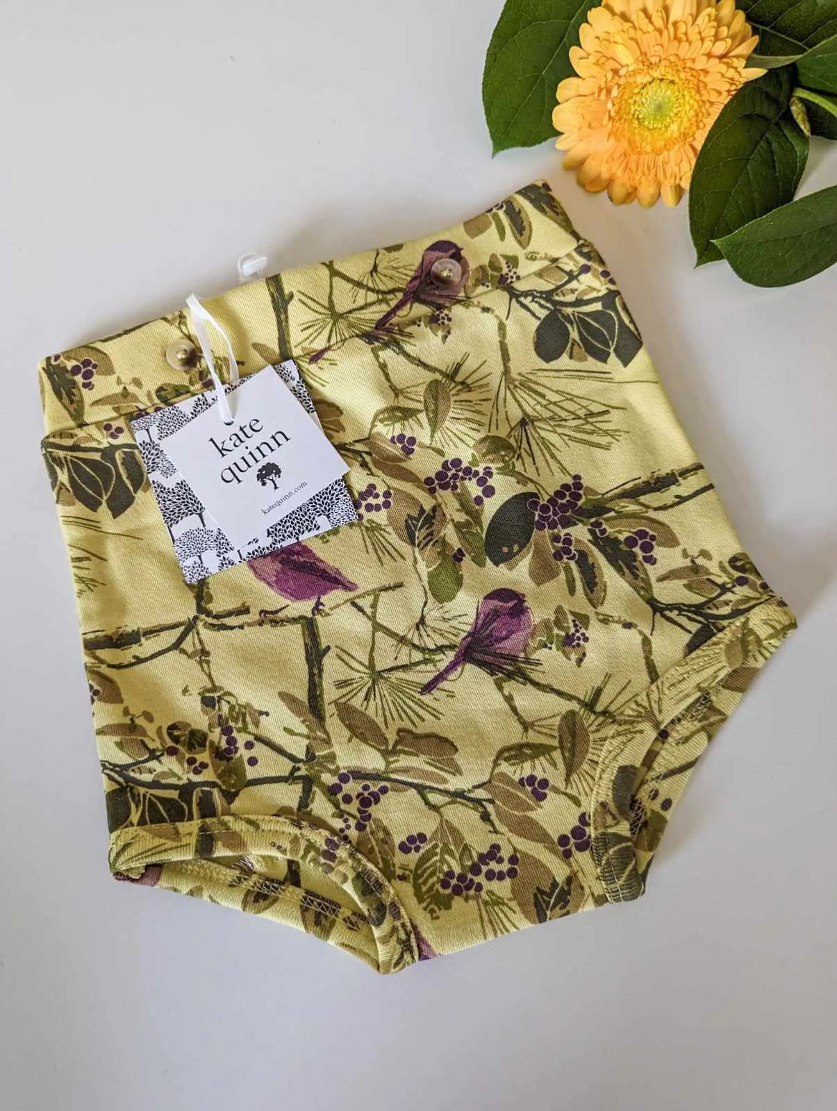 Kate Quinn Organic Cotton Retro Bloomers in Mauve Chickadees (12-18)