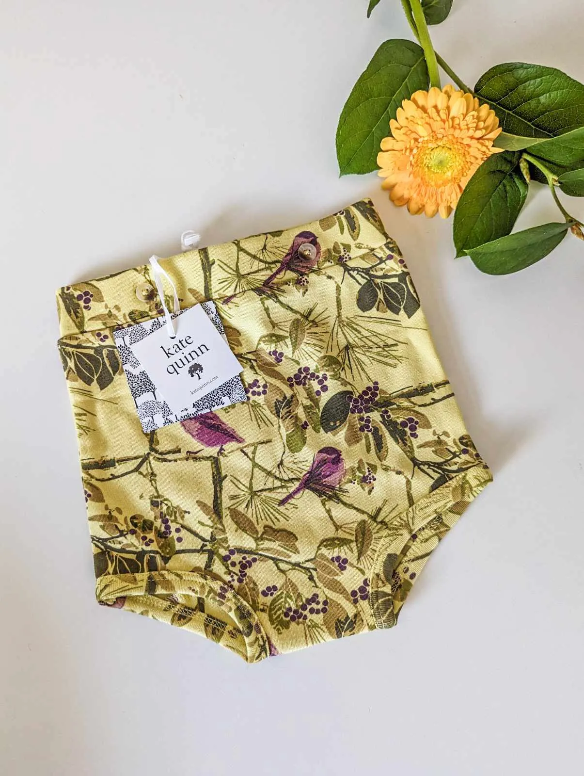 Kate Quinn Organic Cotton Retro Bloomers in Mauve Chickadees (12-18)