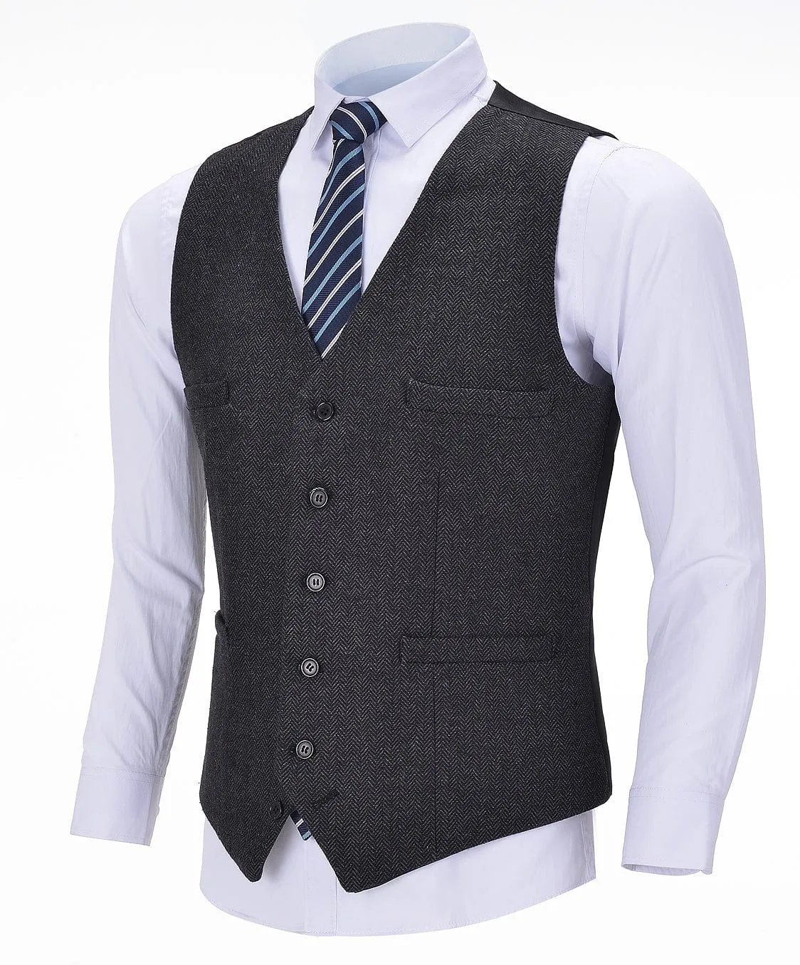 Men's Business Suit Vest V Neck Herringbone Dress Waistcoat