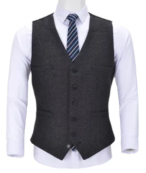 Men's Business Suit Vest V Neck Herringbone Dress Waistcoat