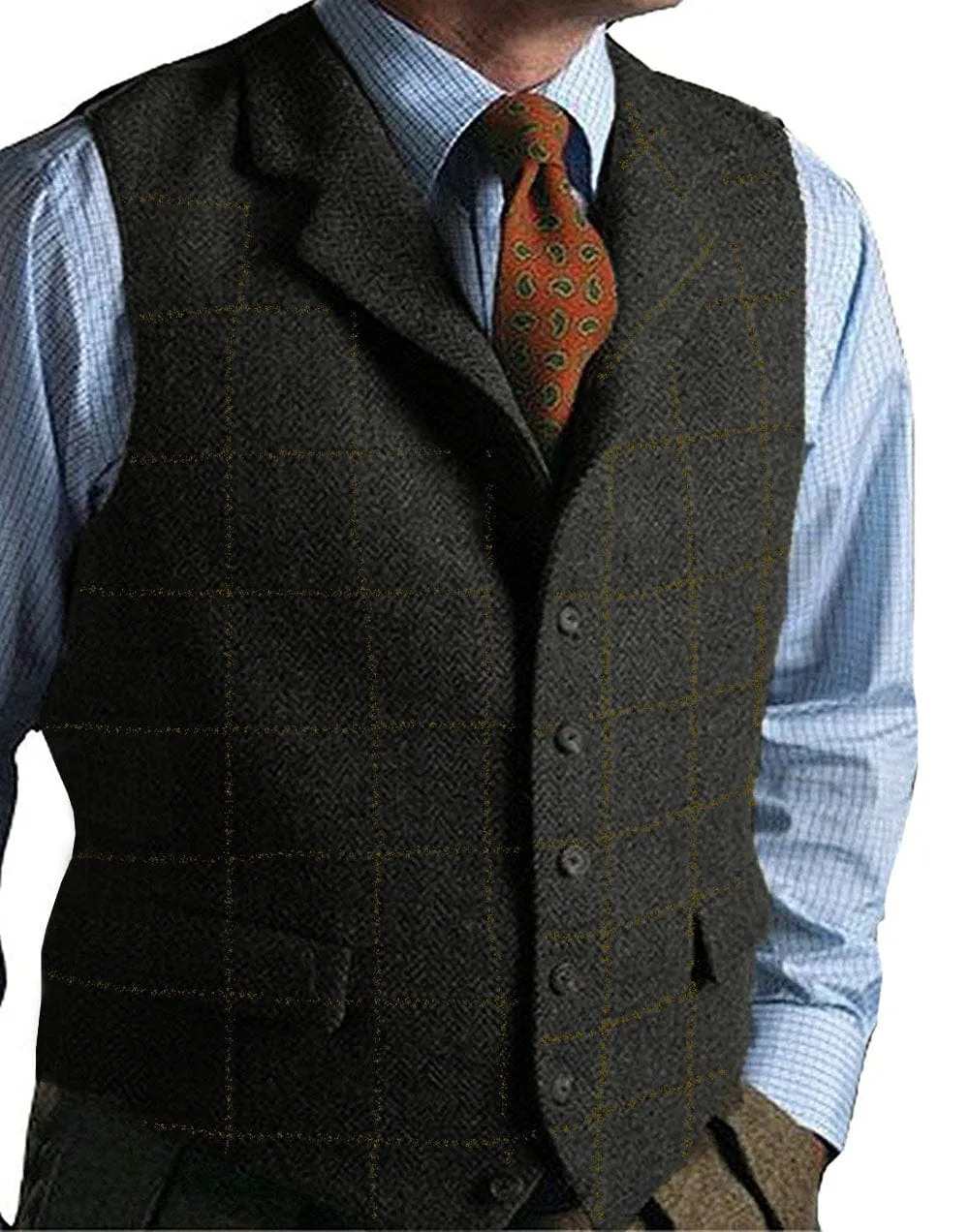 Men's Casual Suit Vest Plaid Waistcoat