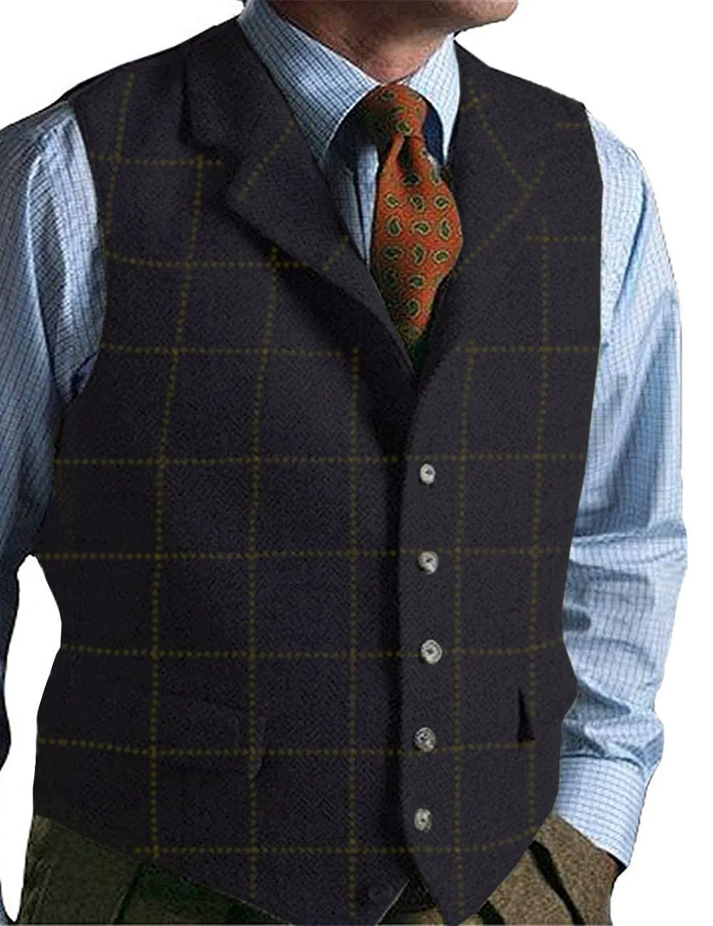 Men's Casual Suit Vest Plaid Waistcoat