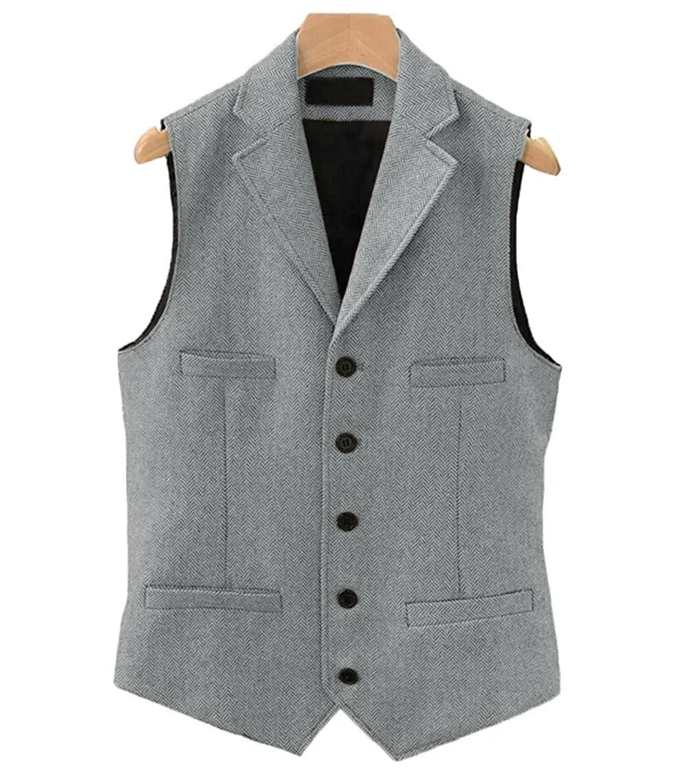 Men's Classic Slim Fit Herringbone Notch Lapel Waistcoat