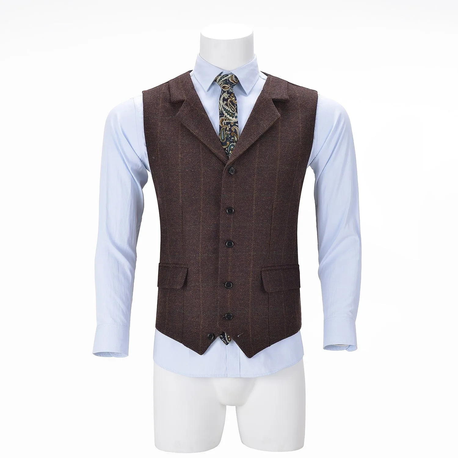 Men's Formal Notch Lapel Suit Vest Plaid Waistcoat