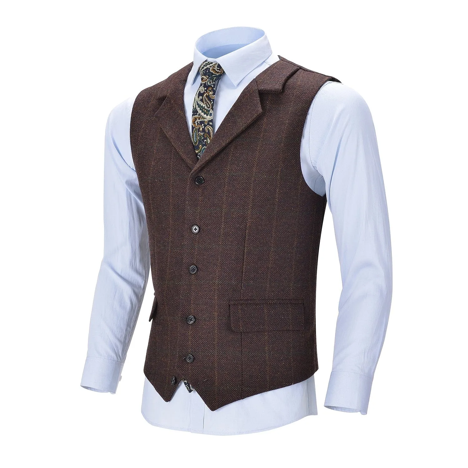 Men's Formal Notch Lapel Suit Vest Plaid Waistcoat