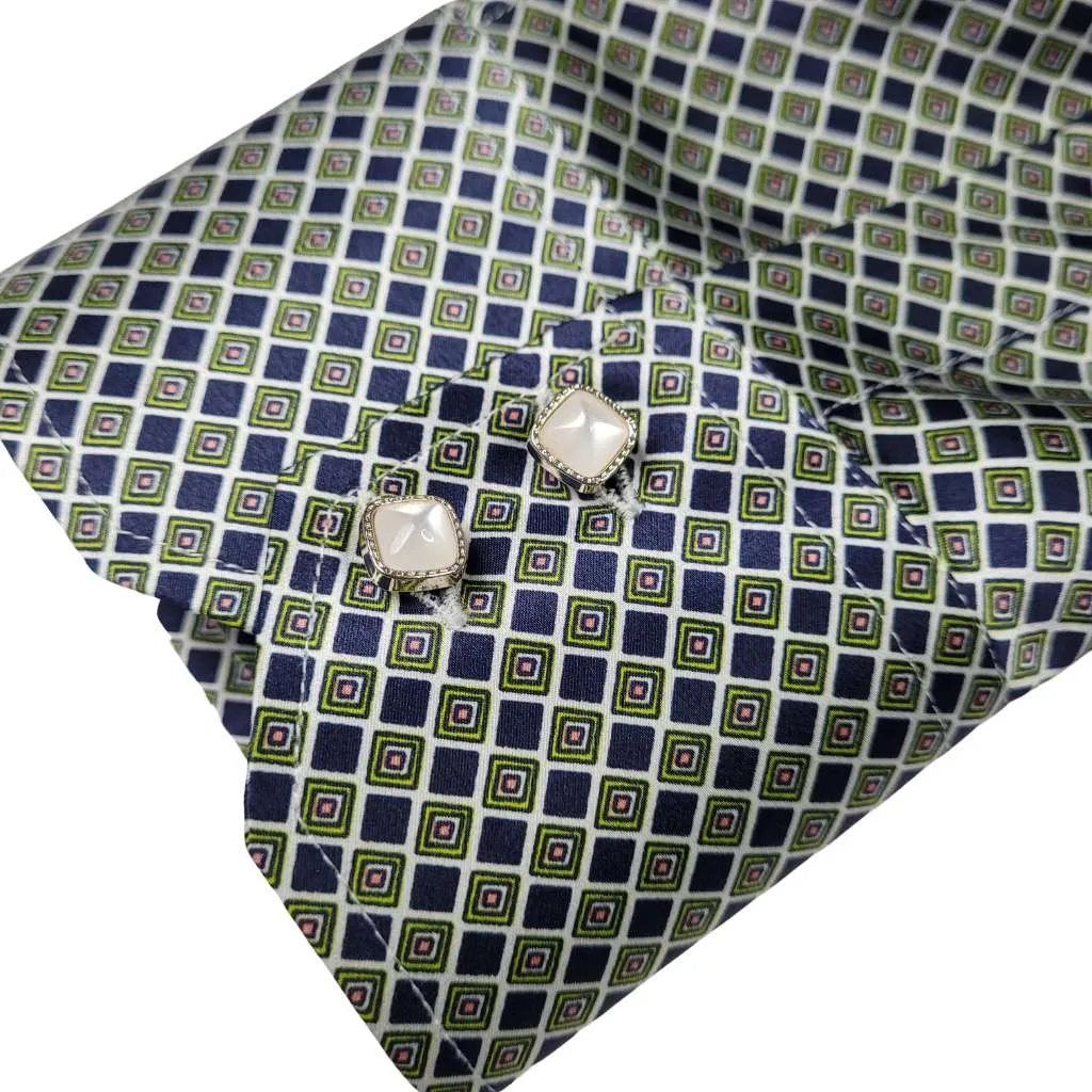 Mens Green and Blue Diamond Silk Shirt