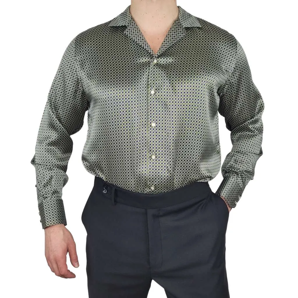 Mens Green and Blue Diamond Silk Shirt