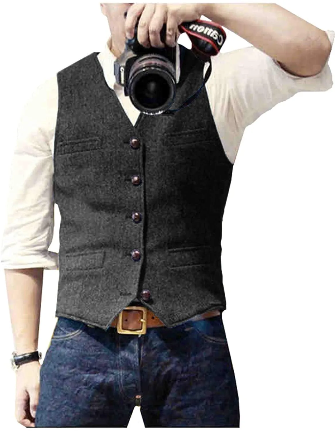 Men's Herringbone V Neck Waistcoat