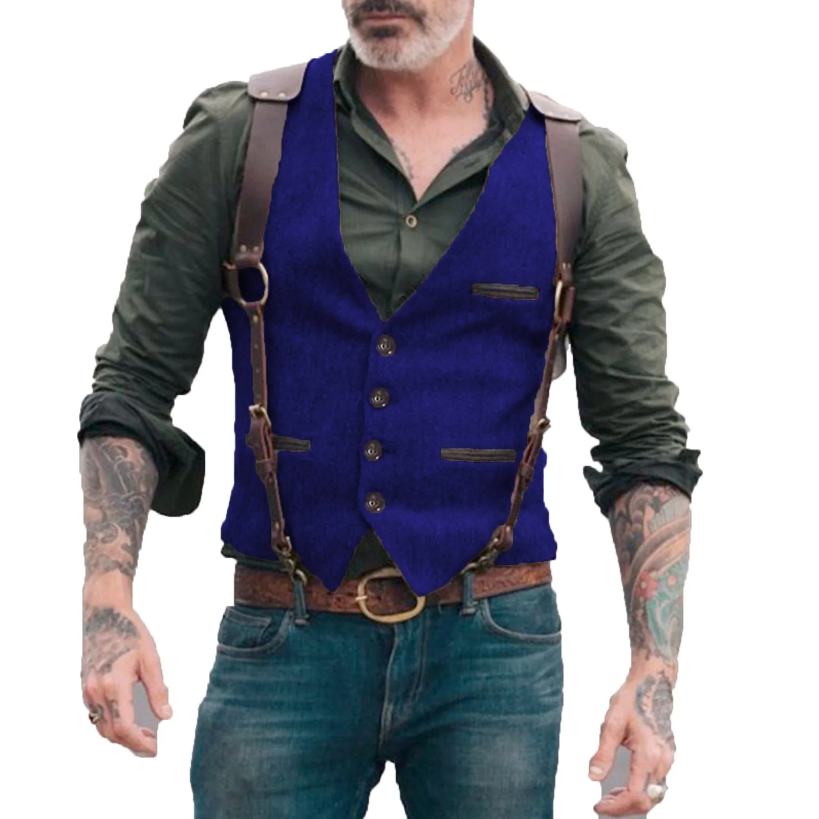 Men's  Tweed Herringbone Retro V Neck Waistcoat