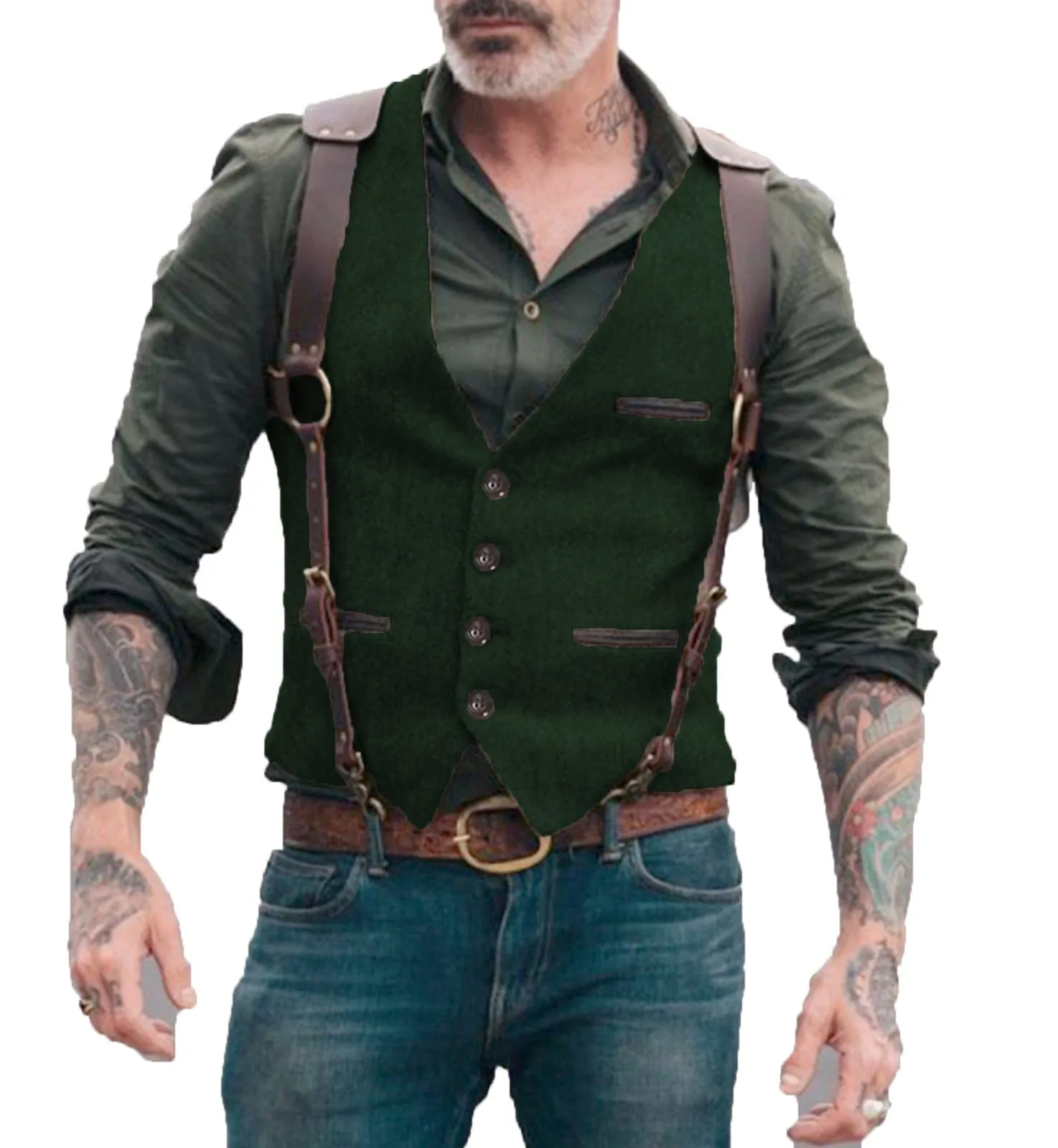 Men's  Tweed Herringbone Retro V Neck Waistcoat