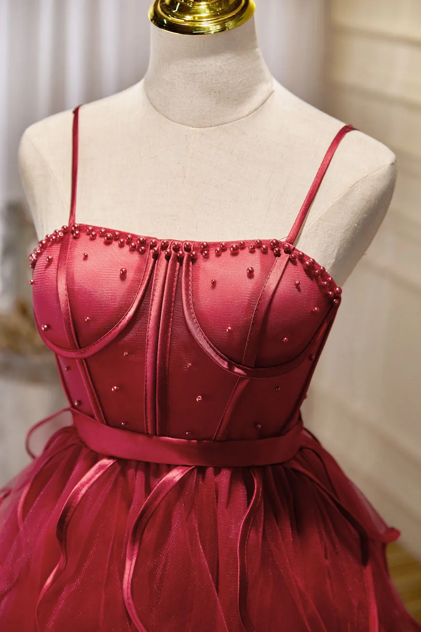 Mini/Short Burgundy Prom Dress,  Puffy Cute Burgundy Homecoming Dress