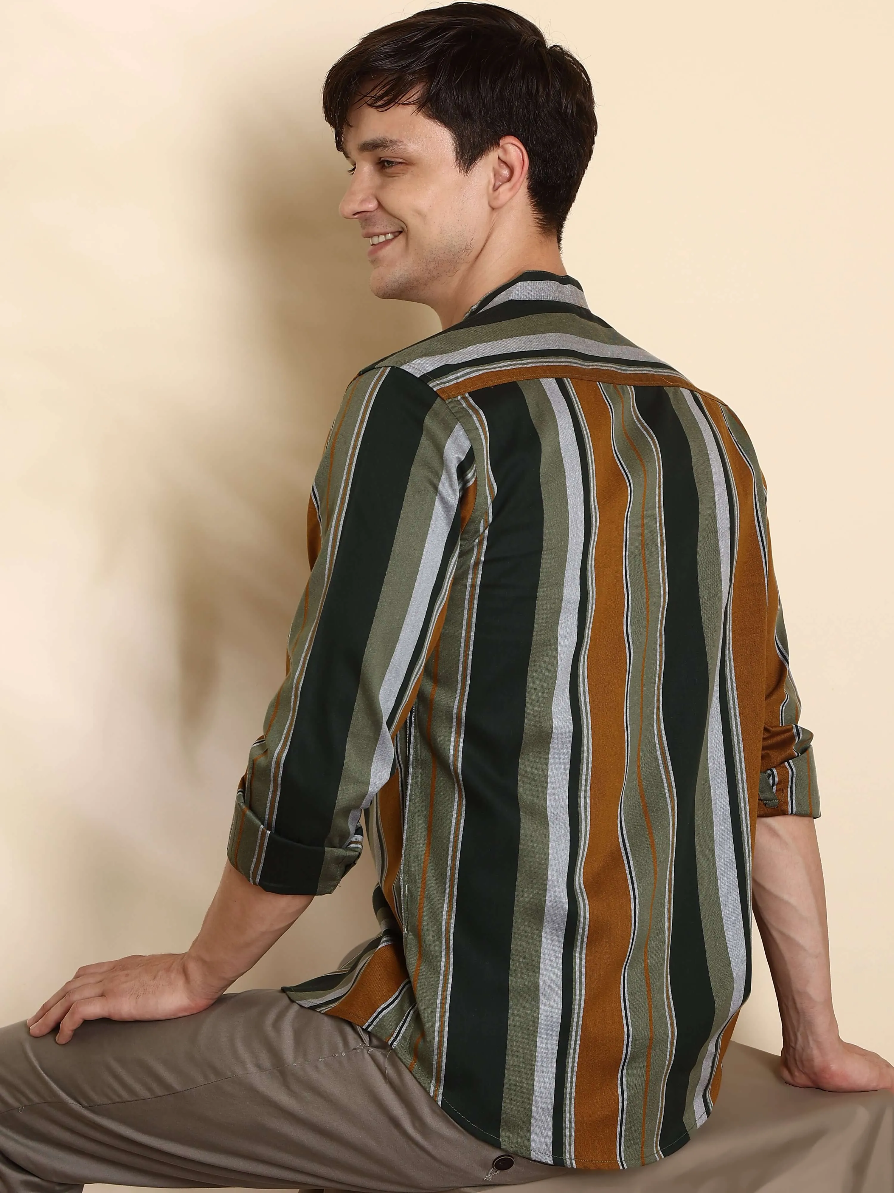 Olive green stripes full sleeve shirt