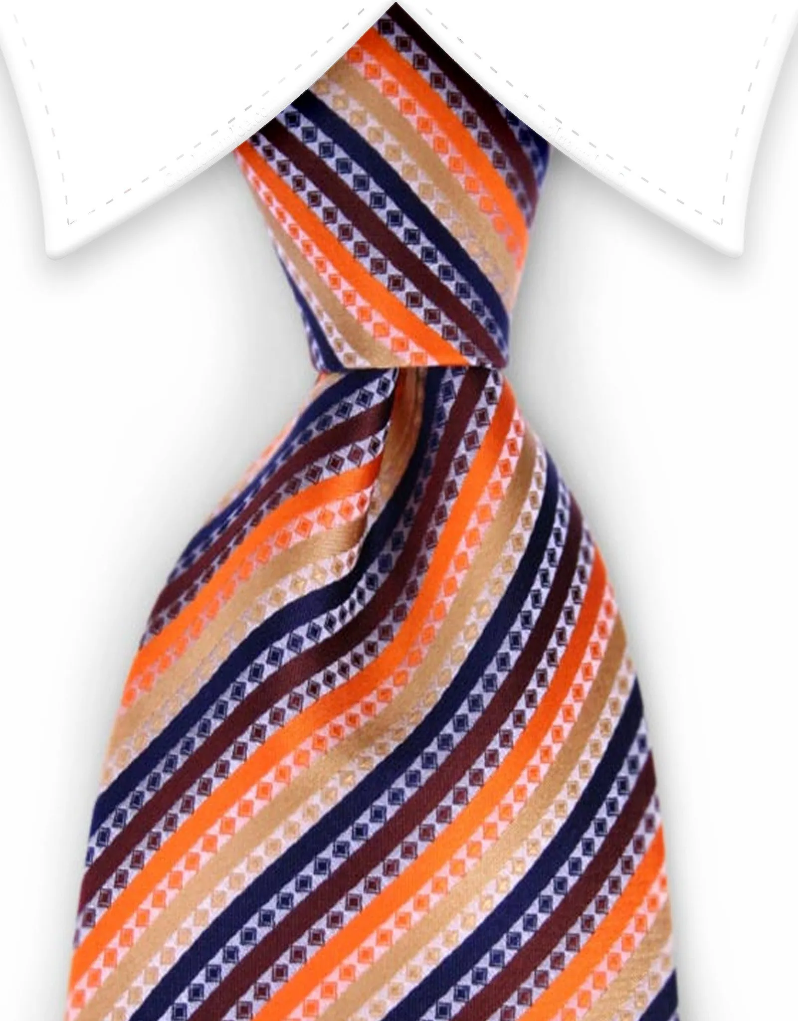 Orange, Navy, Gold and Brown Striped Tie