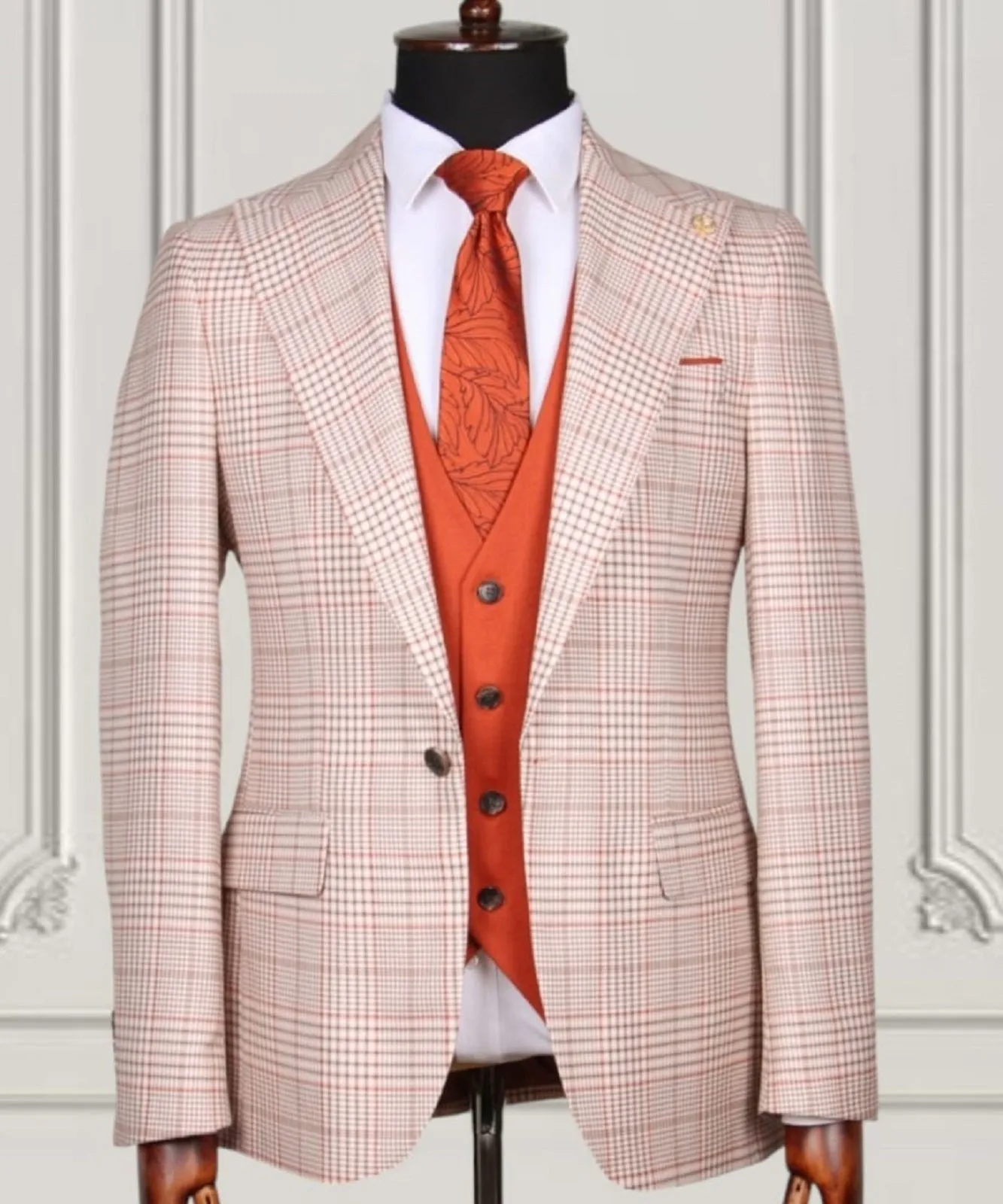 Oyster Pink Red Check Slim Fit Suit