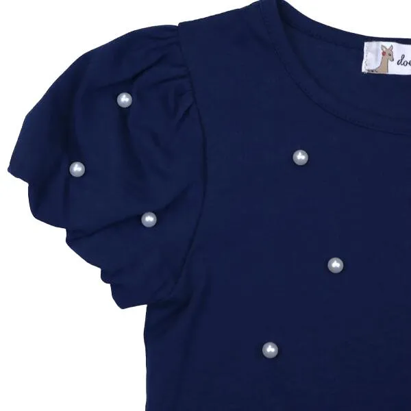 Pearl Embellished Puff Slv. Tee