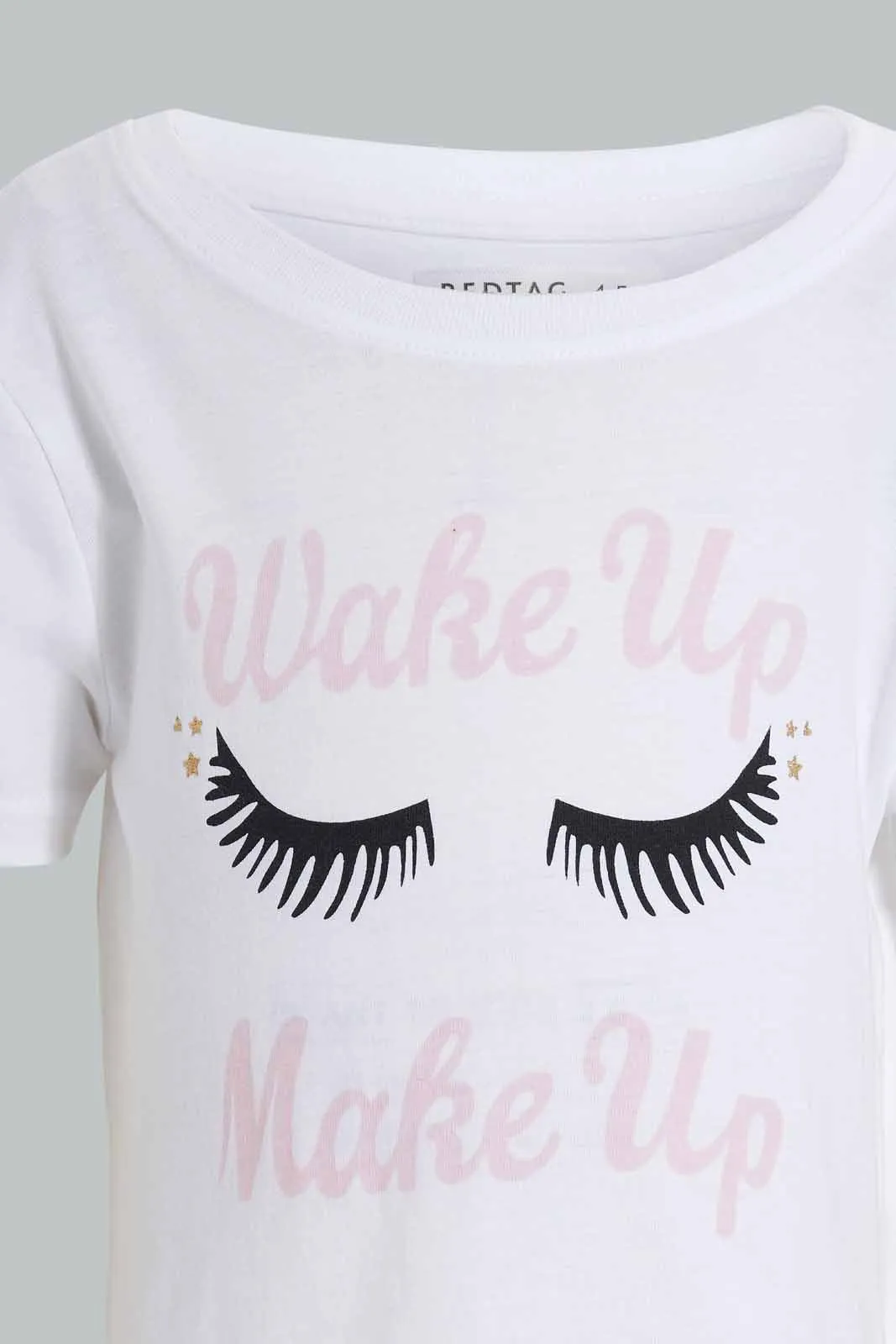 Pink And White Printed Pyjama Set For Girls (2 Piece)