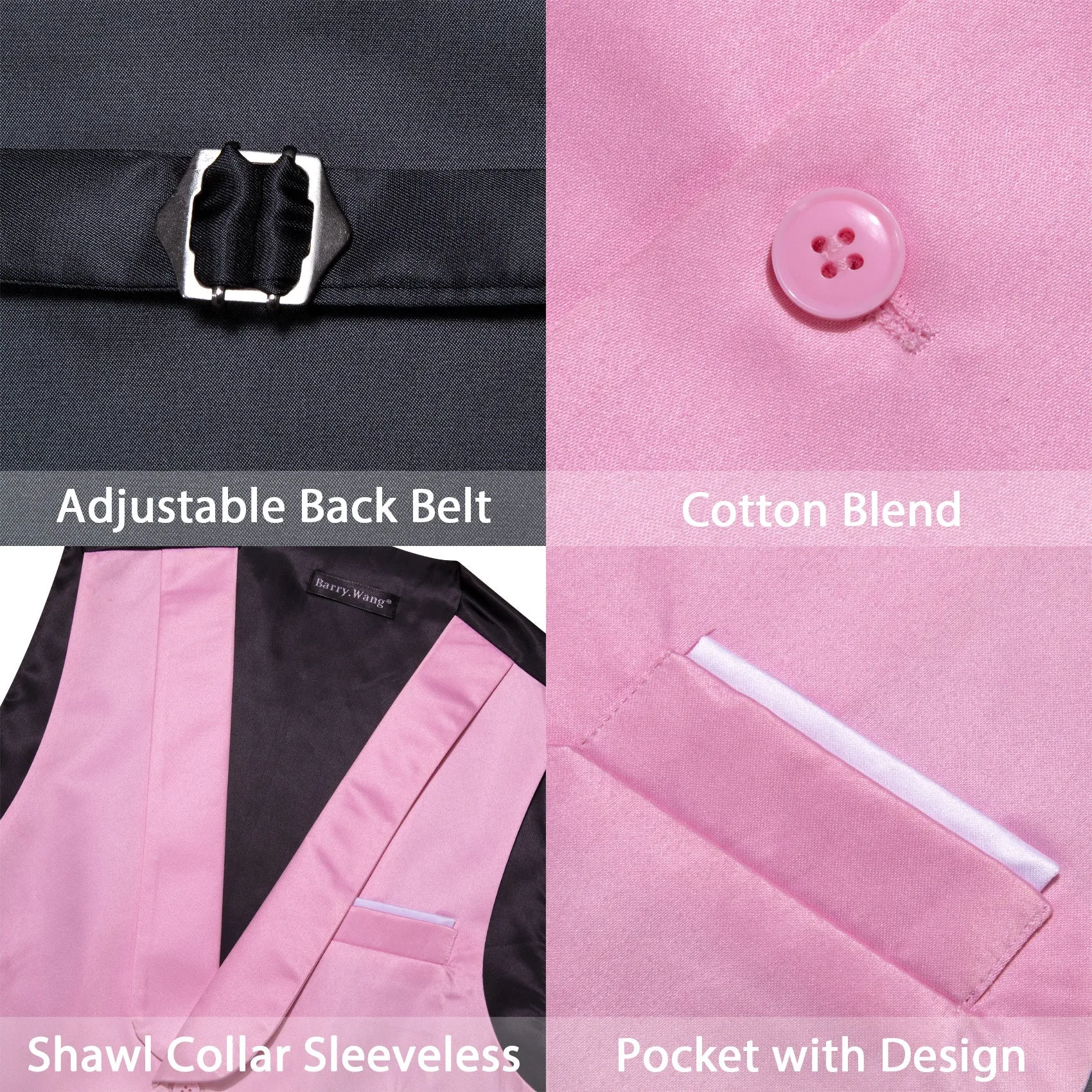 Pink Solid Jacquard Men's Collar Vest