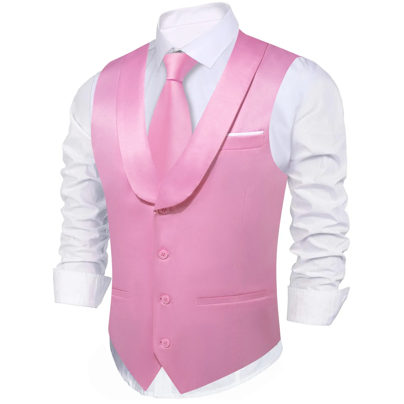 Pink Solid Jacquard Men's Collar Vest