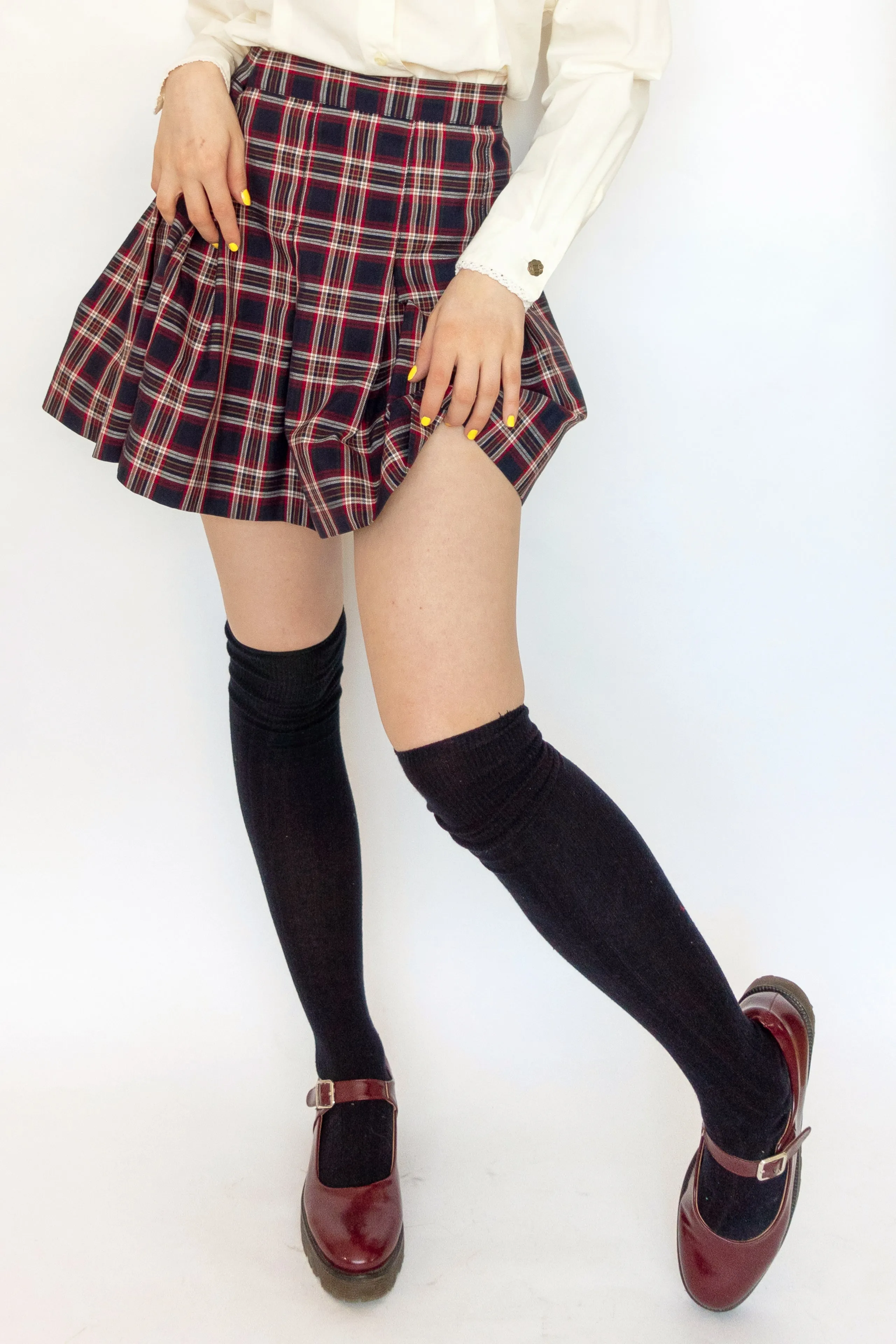 Plaid Pleated Skirt Navy