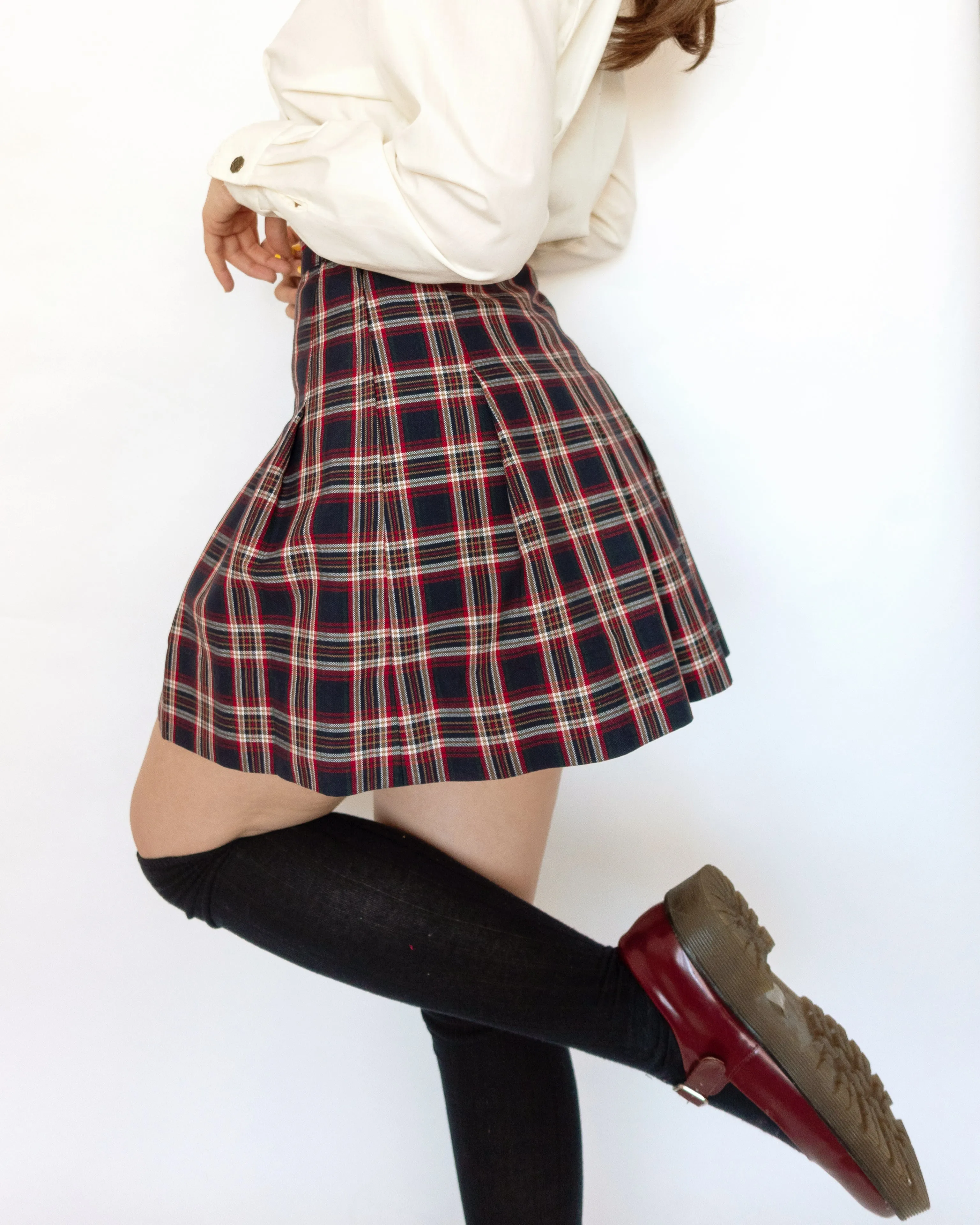 Plaid Pleated Skirt Navy