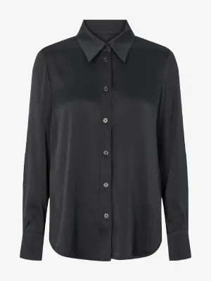 Pointed Collar Silk Blouse - Ebony Black