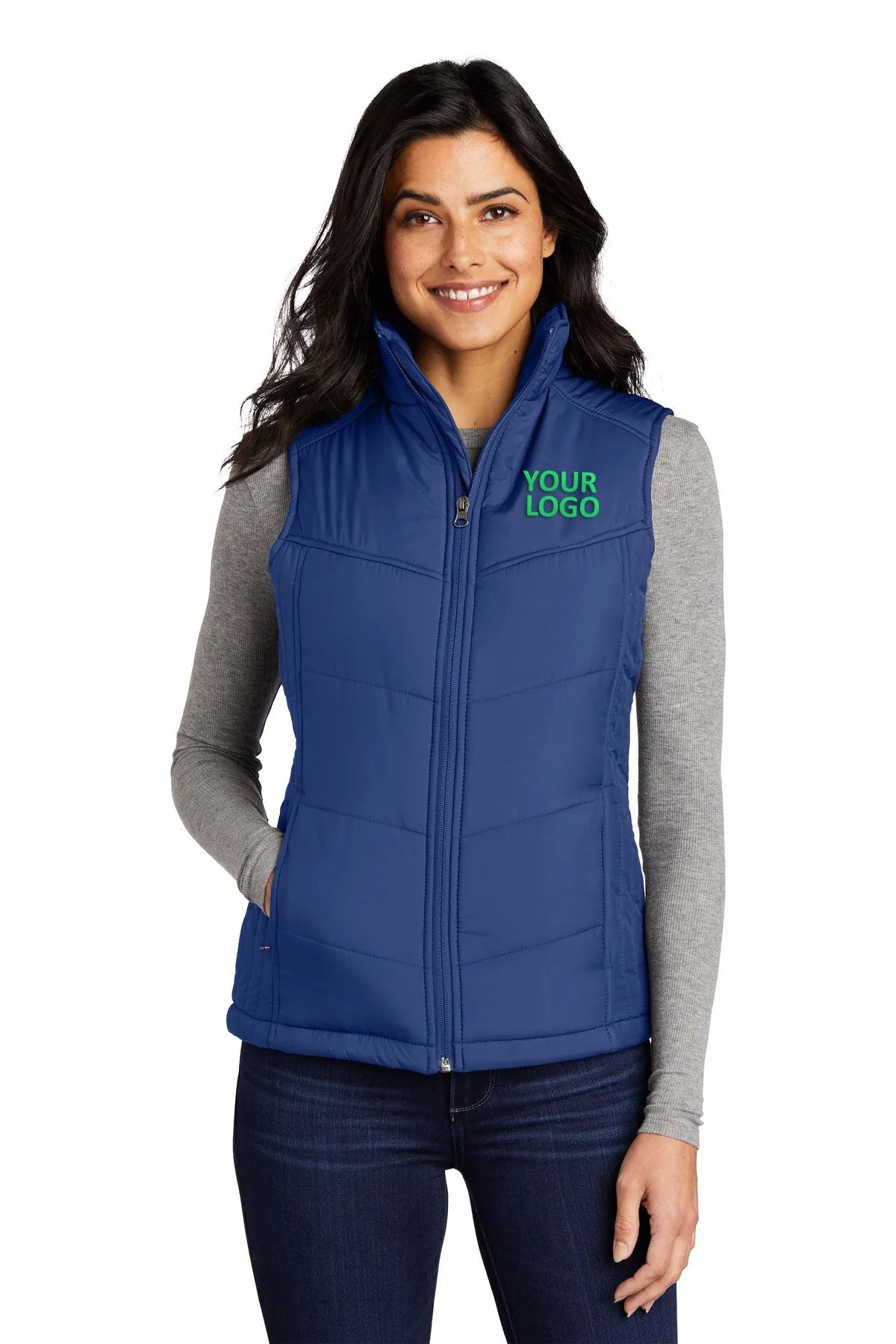 Port Authority Ladies Puffy Customized Vests, Mediterranean Blue/Black