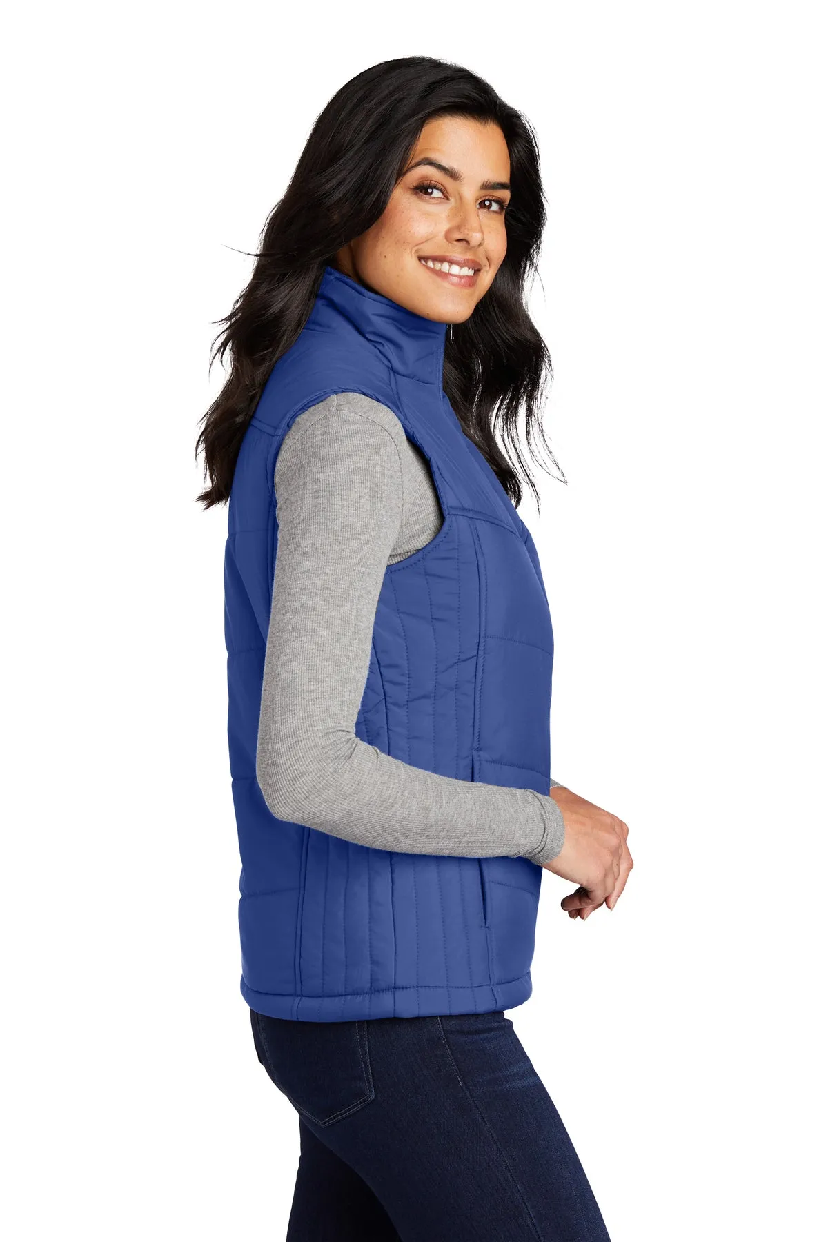 Port Authority Ladies Puffy Customized Vests, Mediterranean Blue/Black