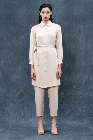 Pure Viscose Long Shirt With Buttons And Belt