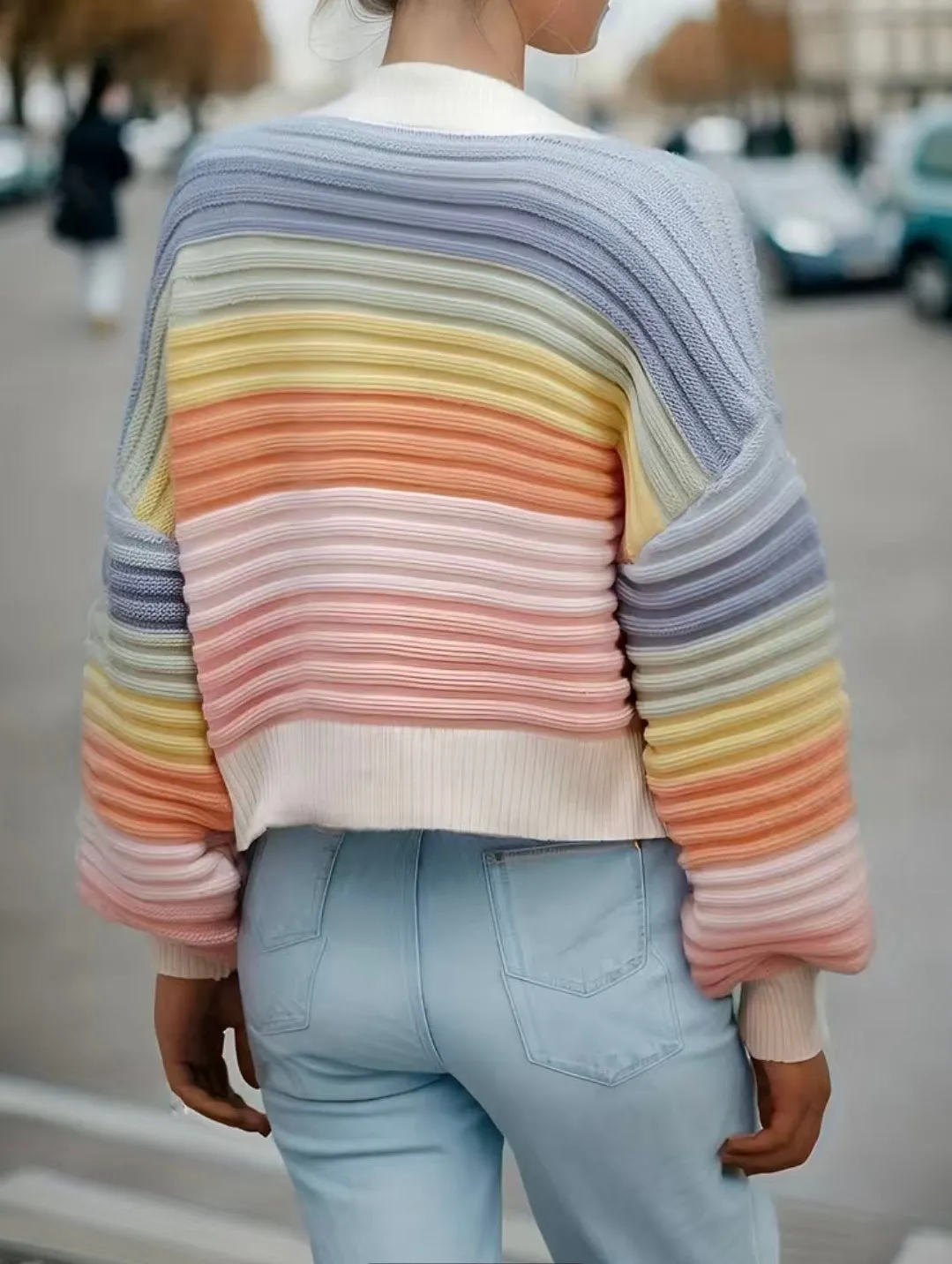 Rainbow Knitted Button Up Sweater