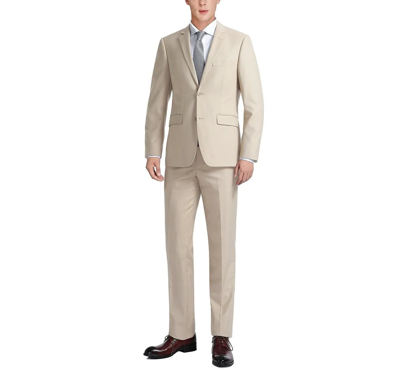 RENOIR Beige 2-Piece Classic Fit Single Breasted Notch Lapel Suit 201-3