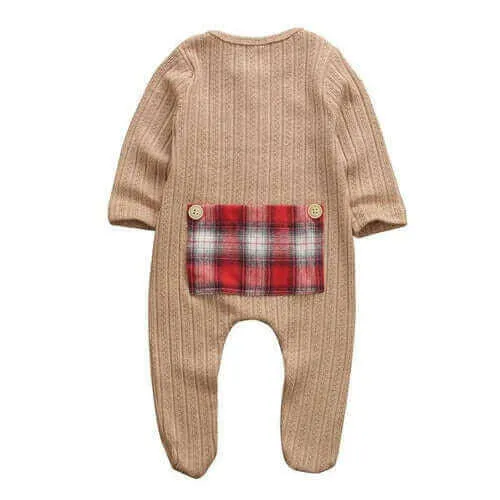 Ribbed Knit Peekaboo Panel Plaid Romper