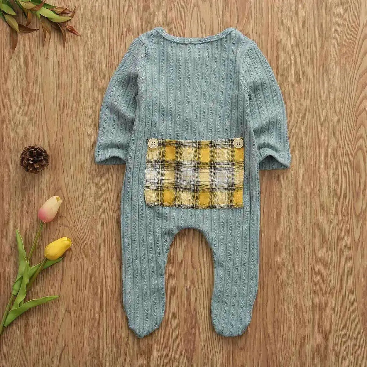 Ribbed Knit Peekaboo Panel Plaid Romper