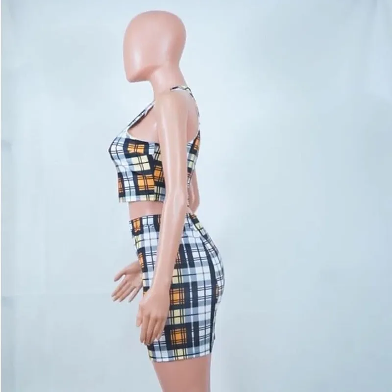 Sadie Yellow Plaid Print Crop Top & Mini Skirt Two Piece Set