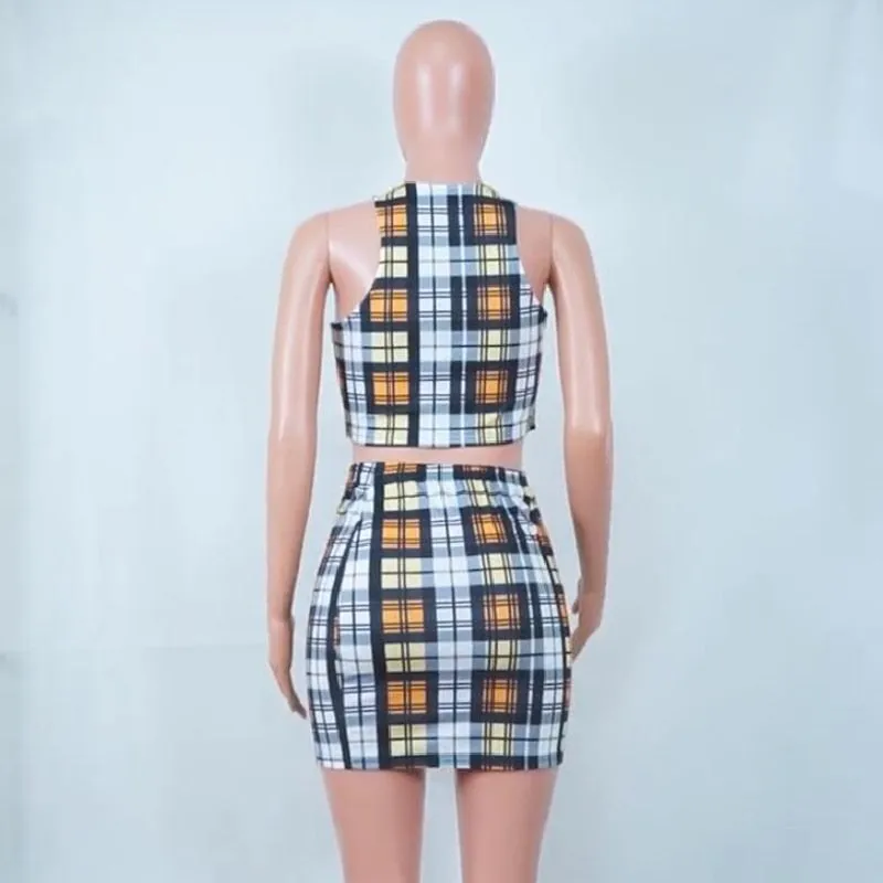 Sadie Yellow Plaid Print Crop Top & Mini Skirt Two Piece Set