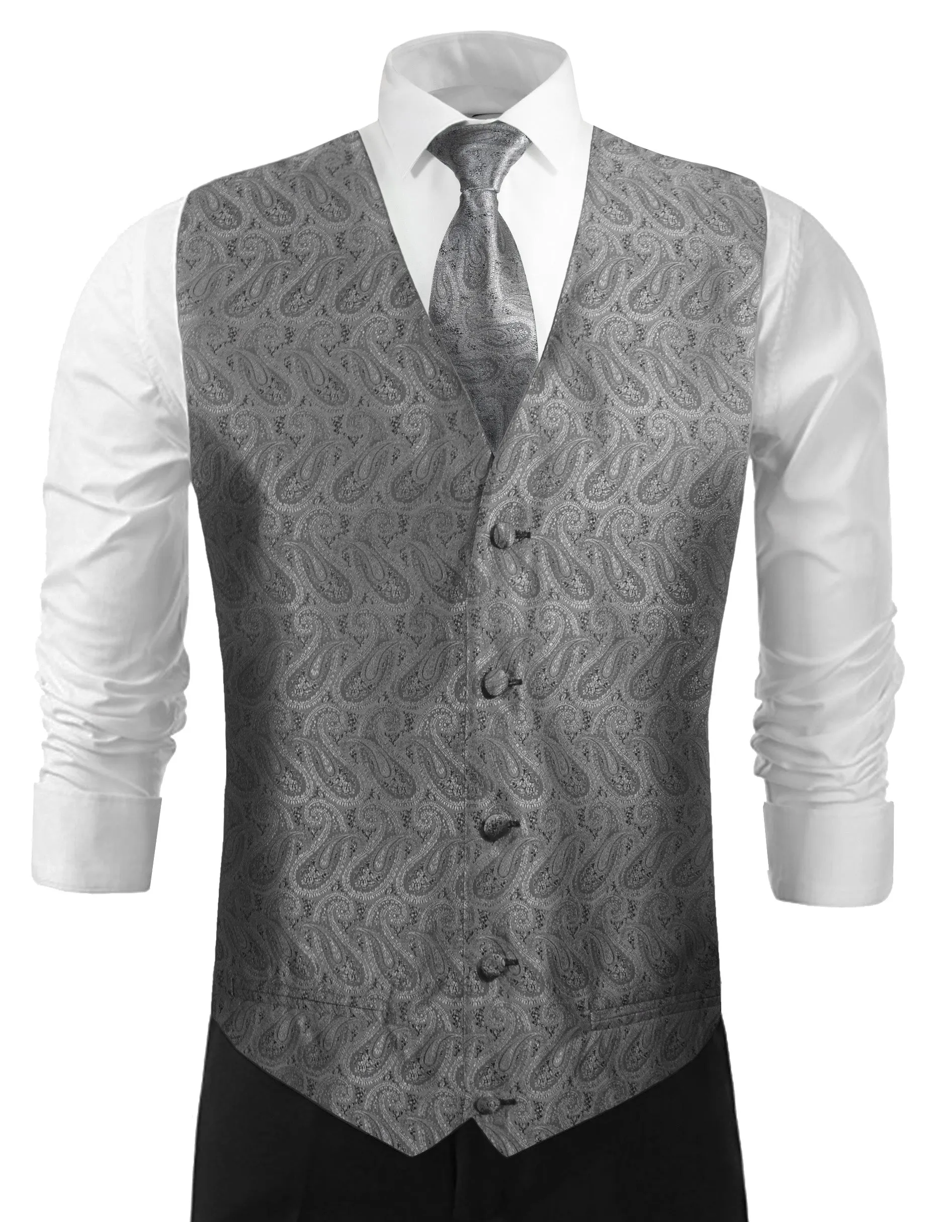 Silver Gray Paisley Tuxedo Vest Set