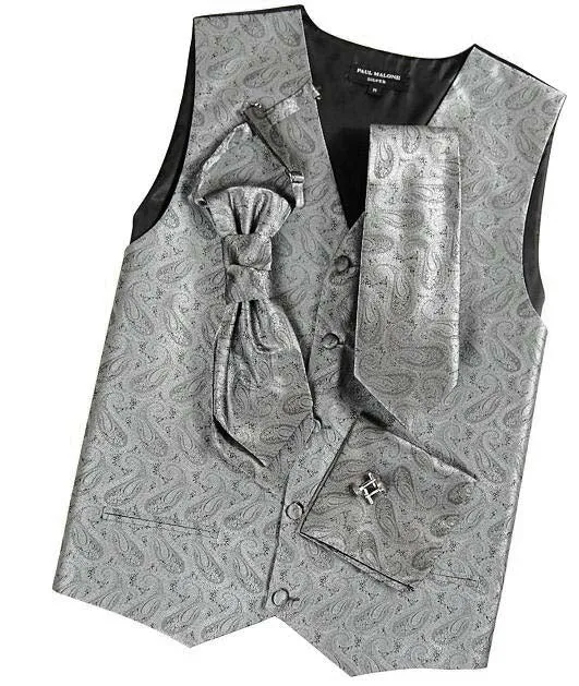 Silver Gray Paisley Tuxedo Vest Set