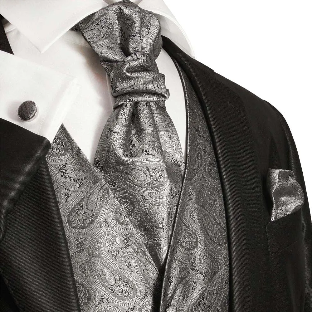 Silver Gray Paisley Tuxedo Vest Set