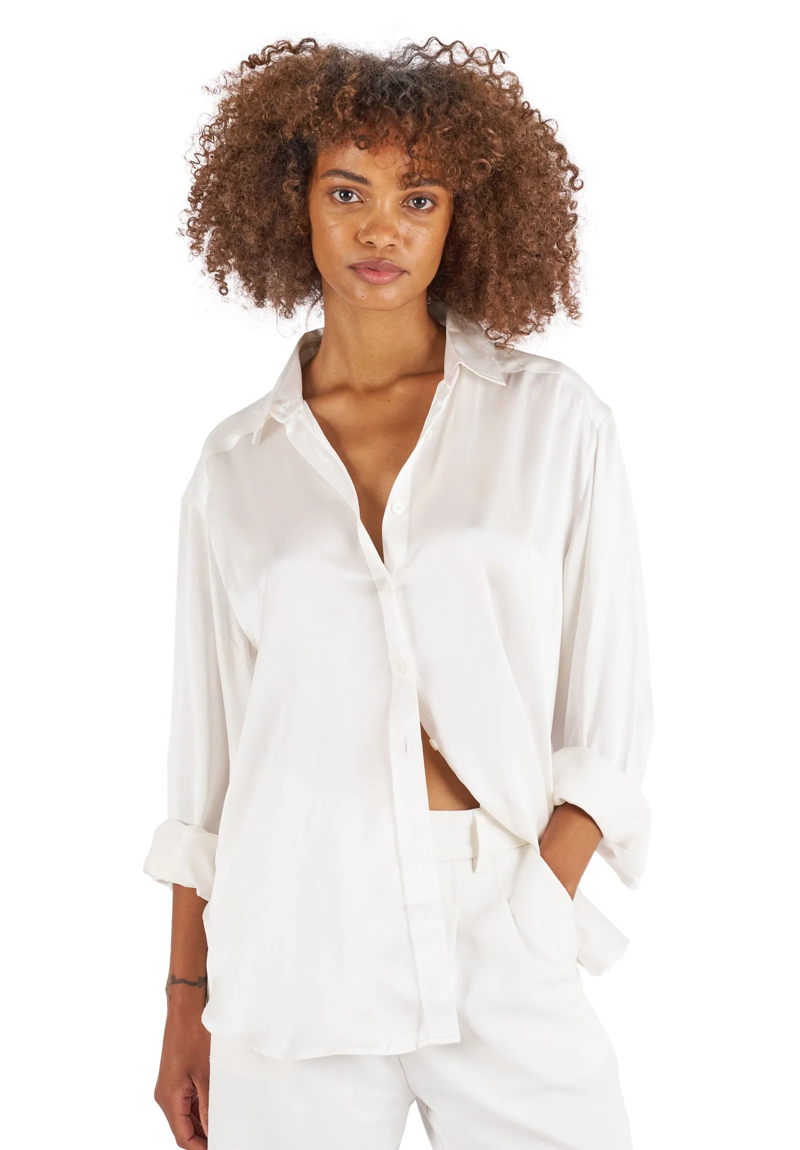 Soie White Oversized 100% Silk Shirt