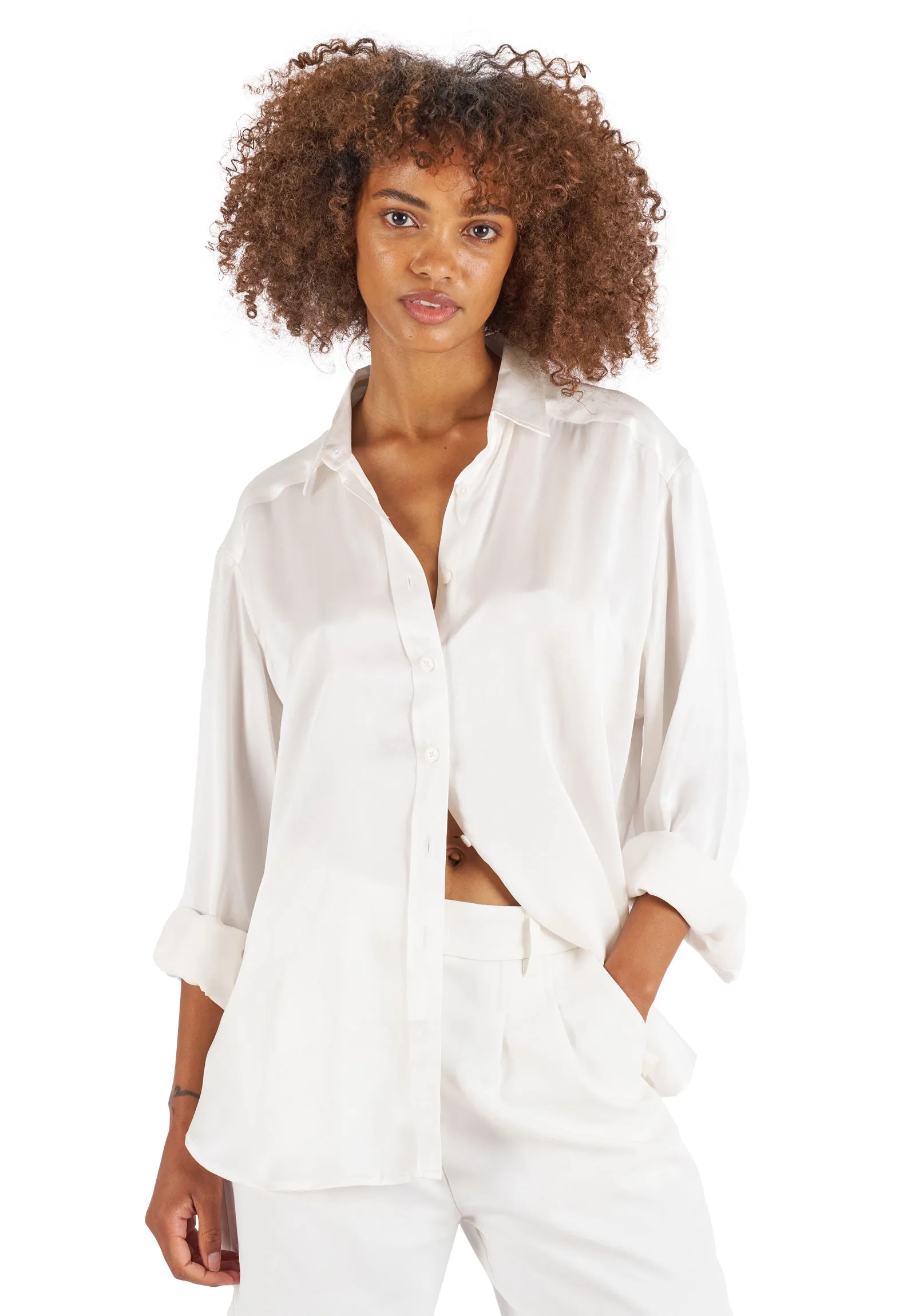 Soie White Oversized 100% Silk Shirt