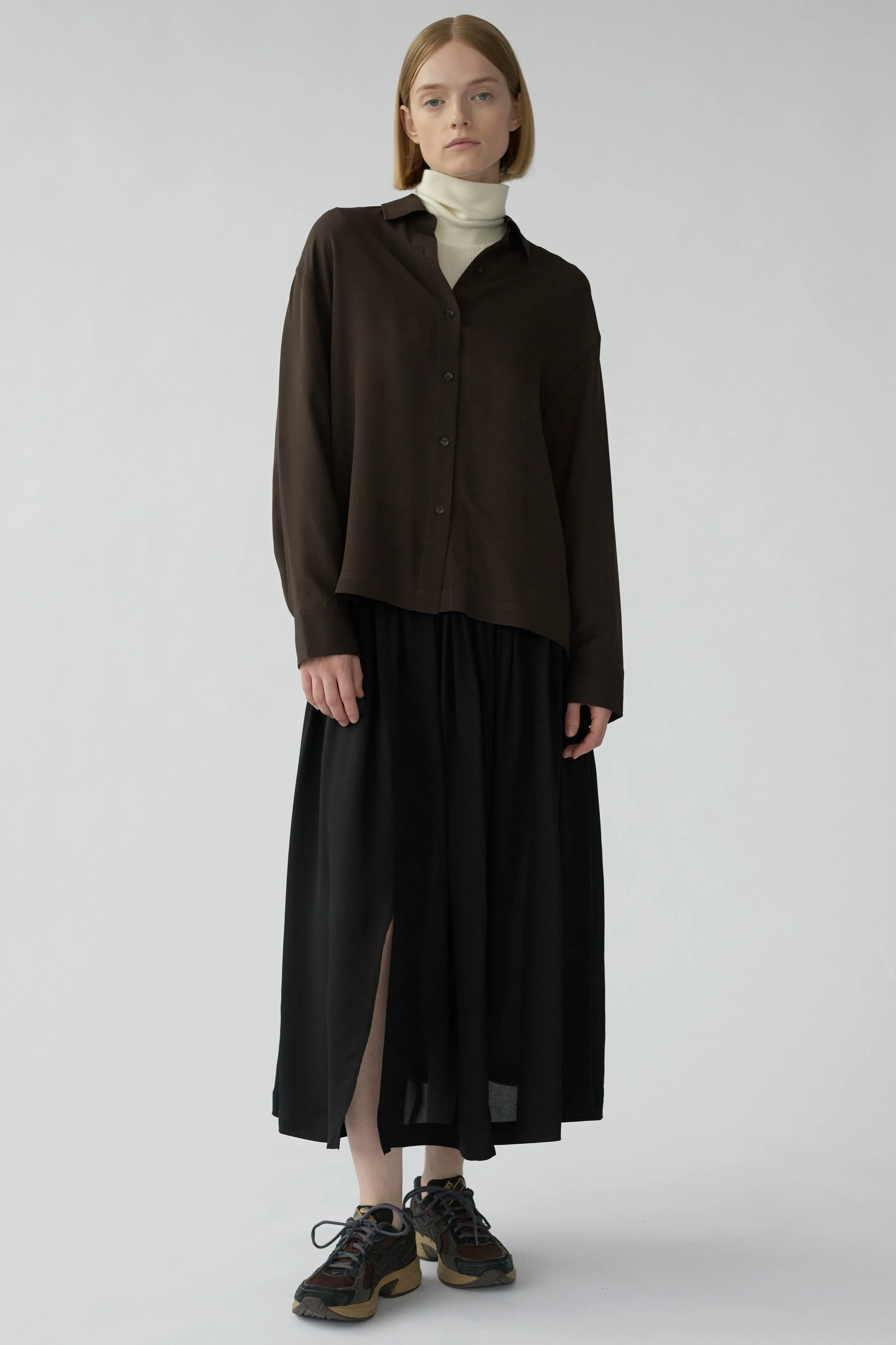 SOPHIE SHIRT - DARK BROWN - SILK GEORGETTE