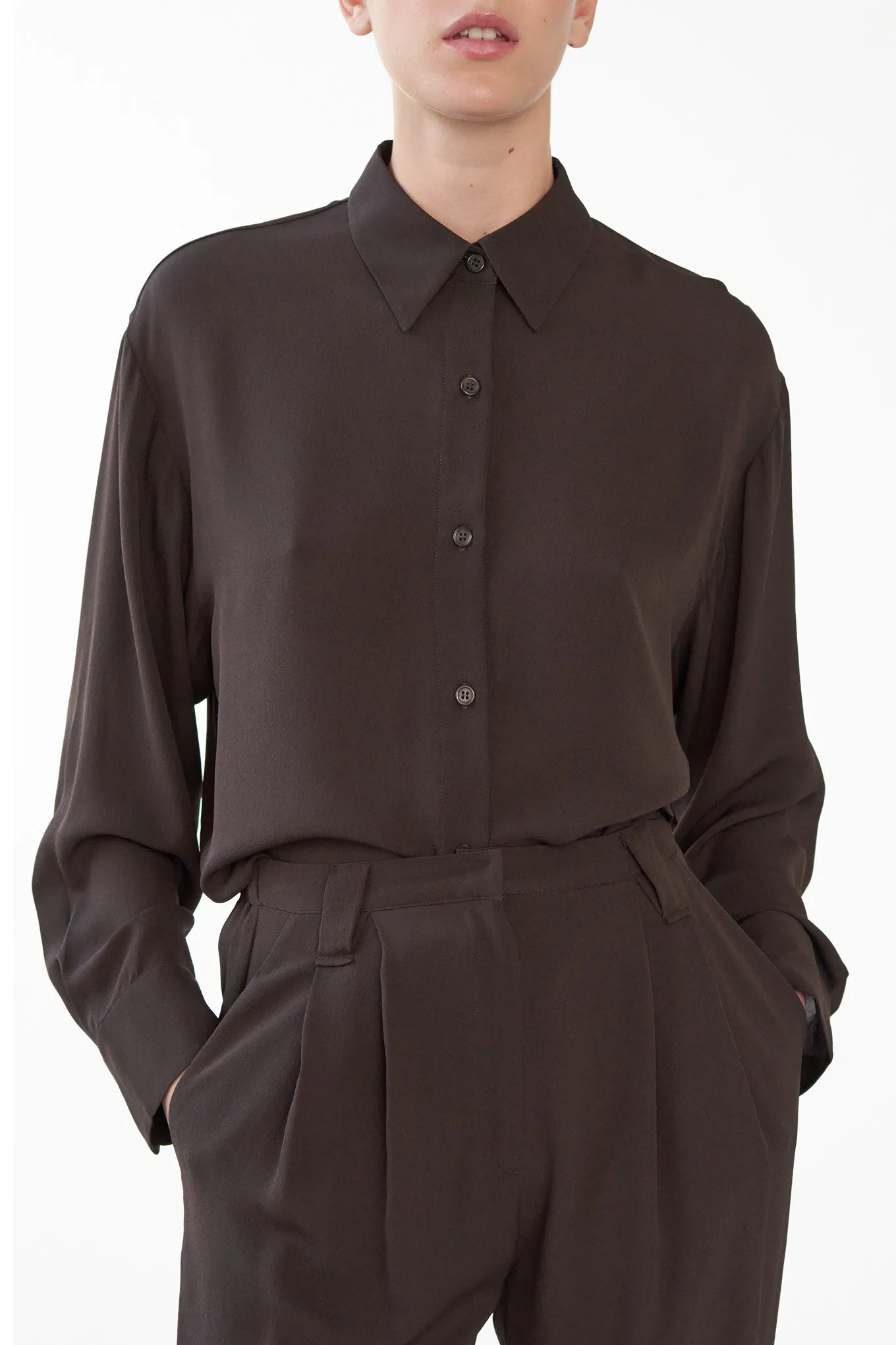 SOPHIE SHIRT - DARK BROWN - SILK GEORGETTE