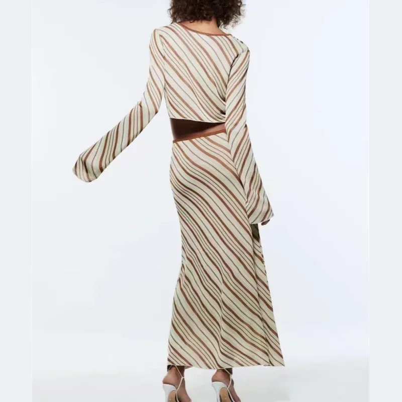 Spring/Summer Women's Striped Knit Top High Waist Skirt Suit