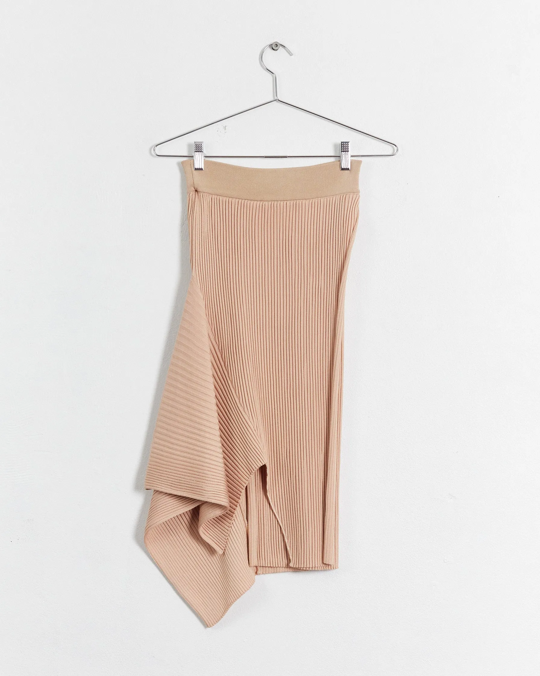 Stella McCartney spring '15 rib knit asymmetric skirt, nude, 8