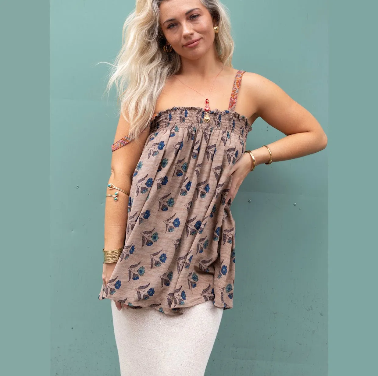 Strappy Silk Top – Mocha